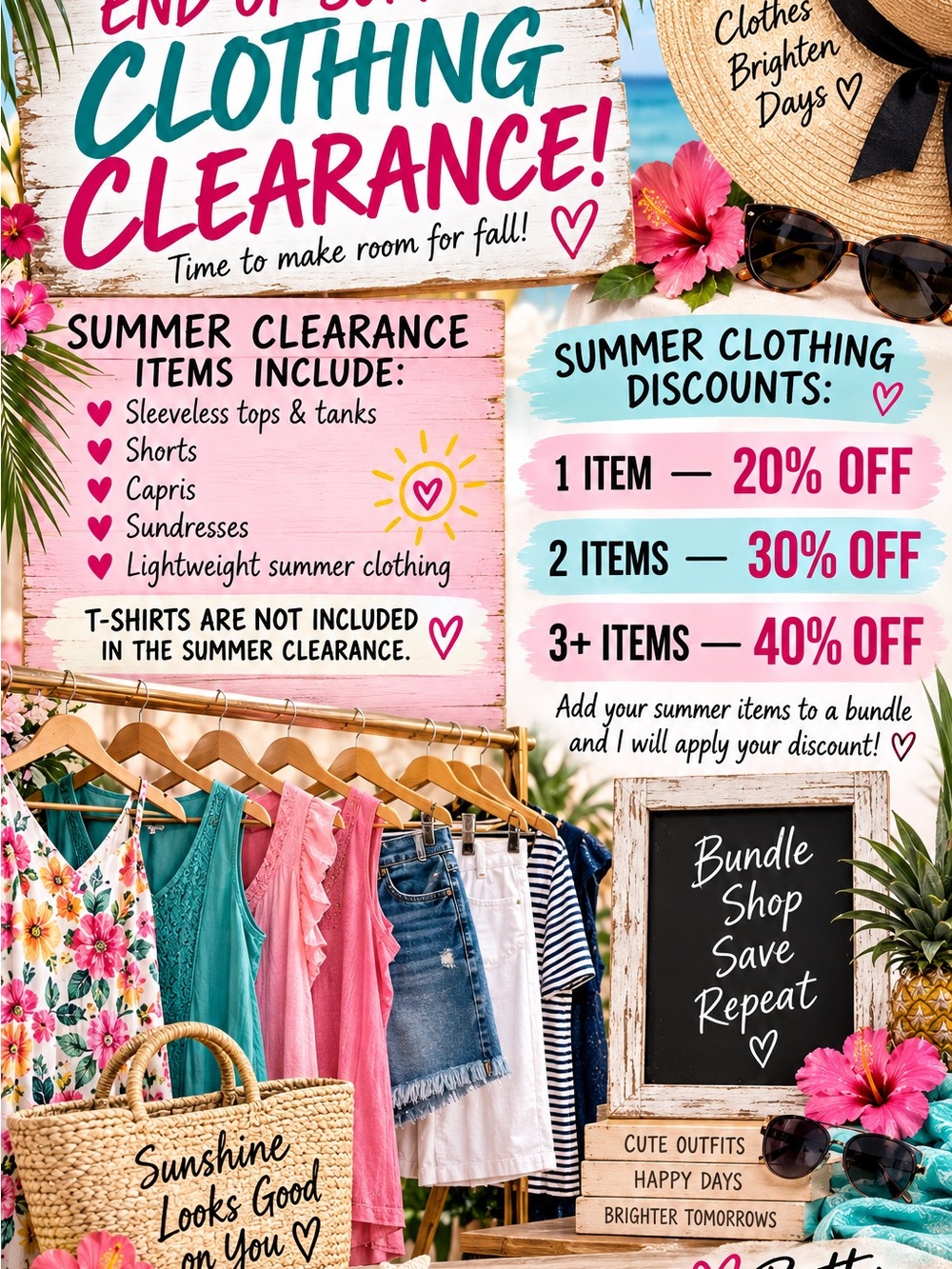 Summer Clothing Clearance Rack Organizer - Pink & Turquoise